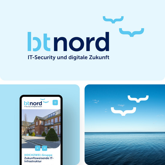 Relaunch für IT-Dienstleiter Logo mit Vögeln: bt nord – IT-Secruity und digitale Zukunft