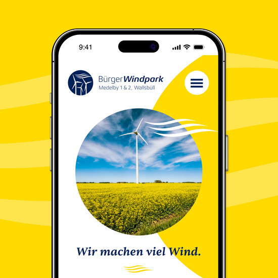 Internetseite für Bürgerwindpark Mobile Ansicht der Website von Bürgerwindpark Medelby
