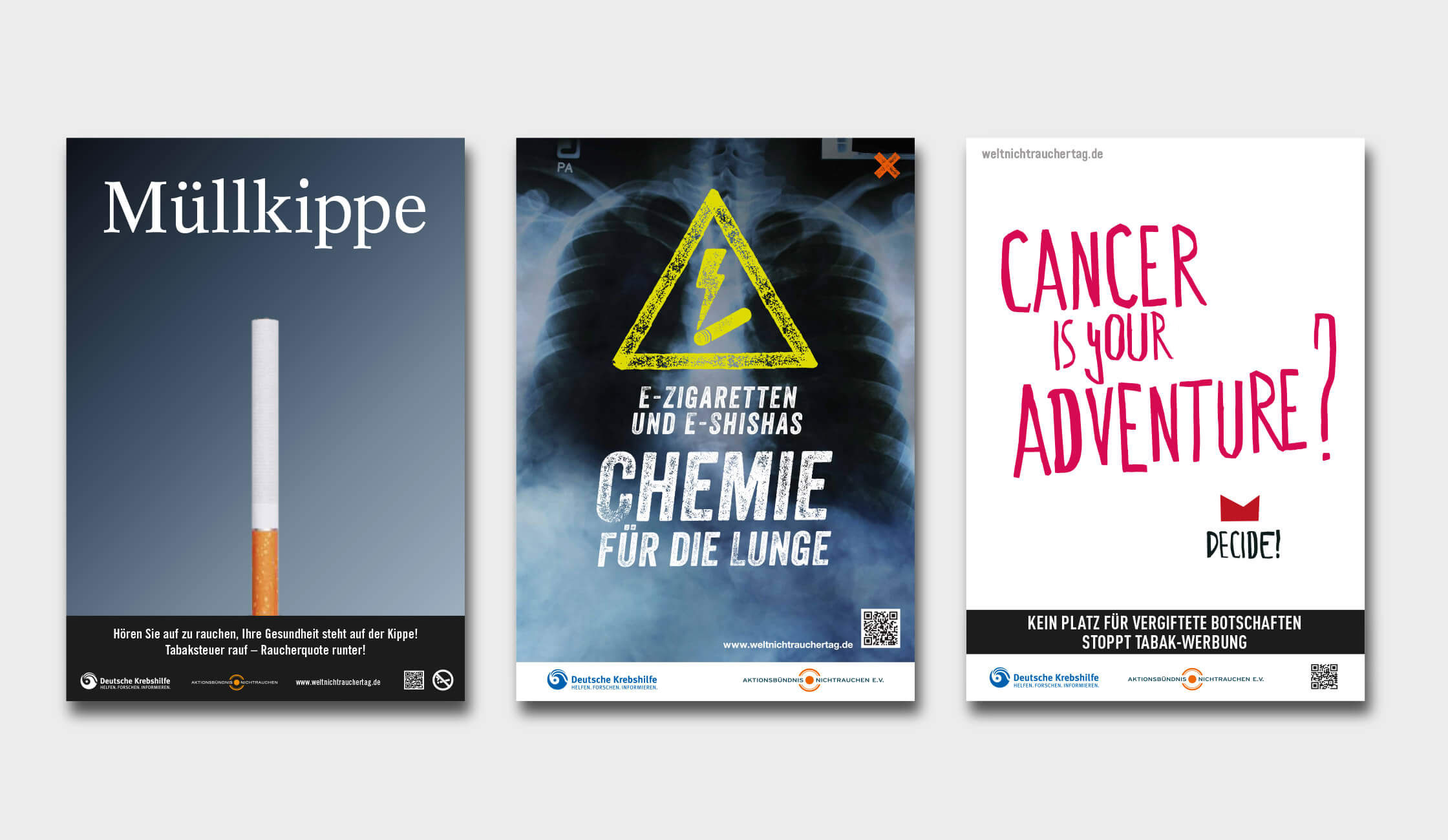 Drei Werbeplakate der deutschen Krebshilfe