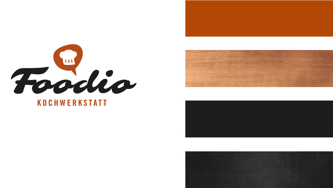 Foodio Logo mit 4 bunten Balken