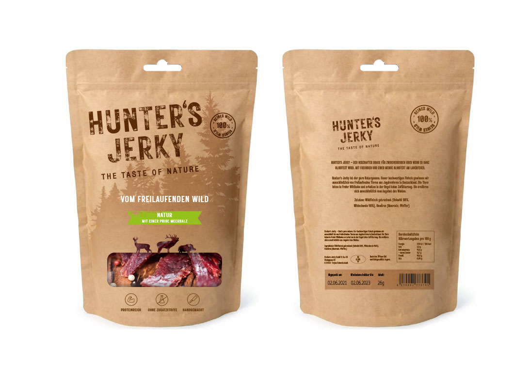 Zwei Fleischhaltige Produkte von Hunters Jerky