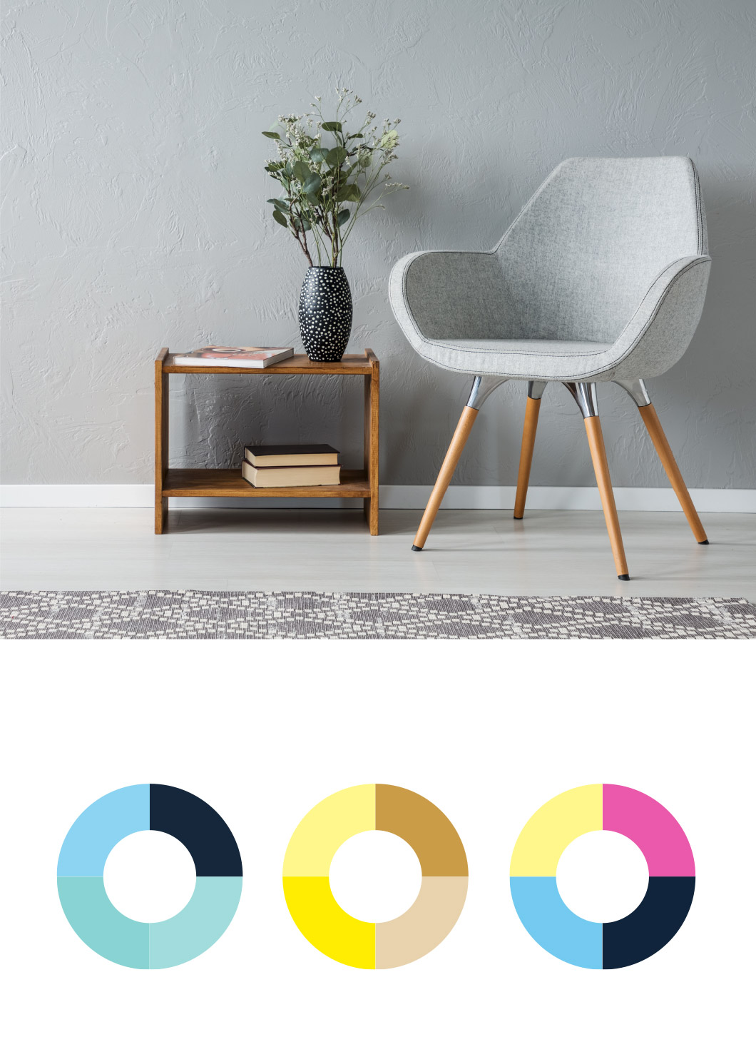 Grauer Stuhl mit Couchtisch