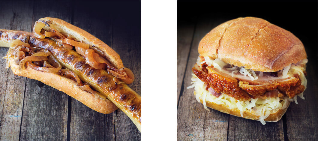 Brötchen mit Wurst und Sauerkraut