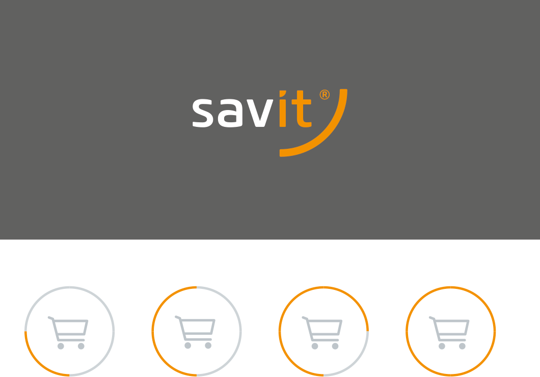 Vier Icons mit Einkaufswagen