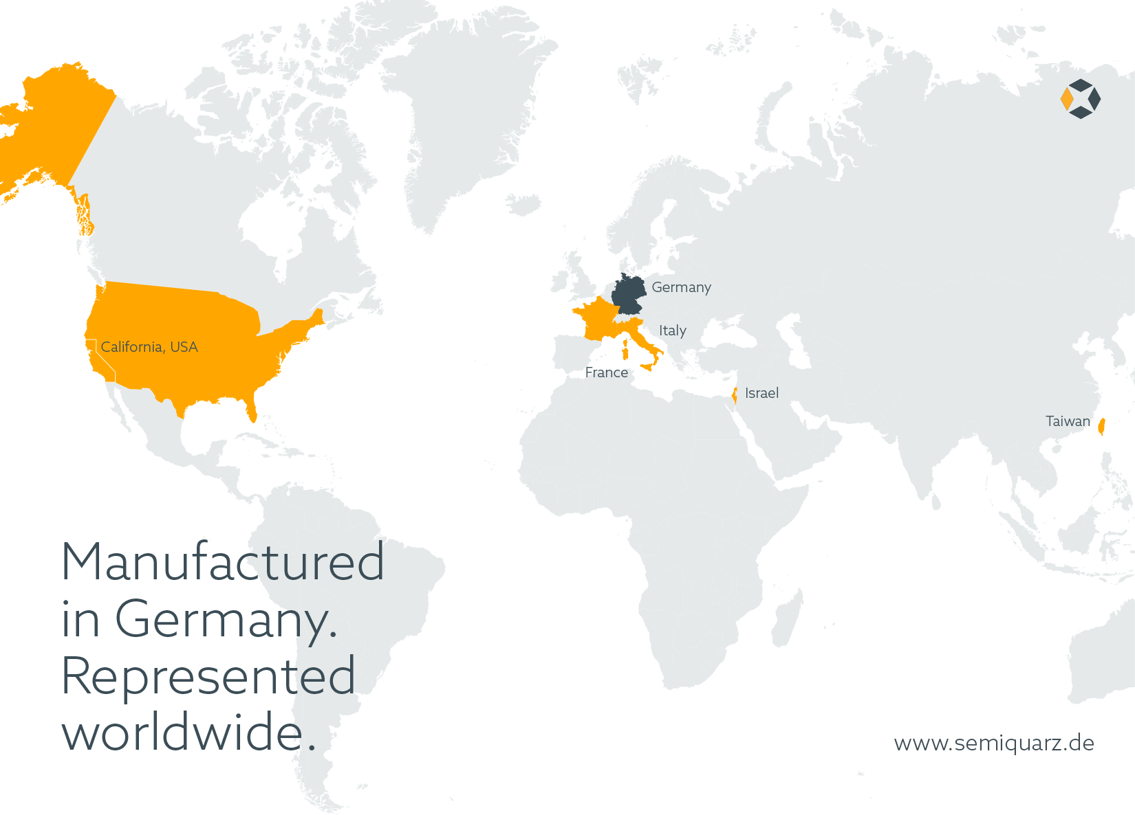 Weltkarte mit markierten Standorten von Semiquarz