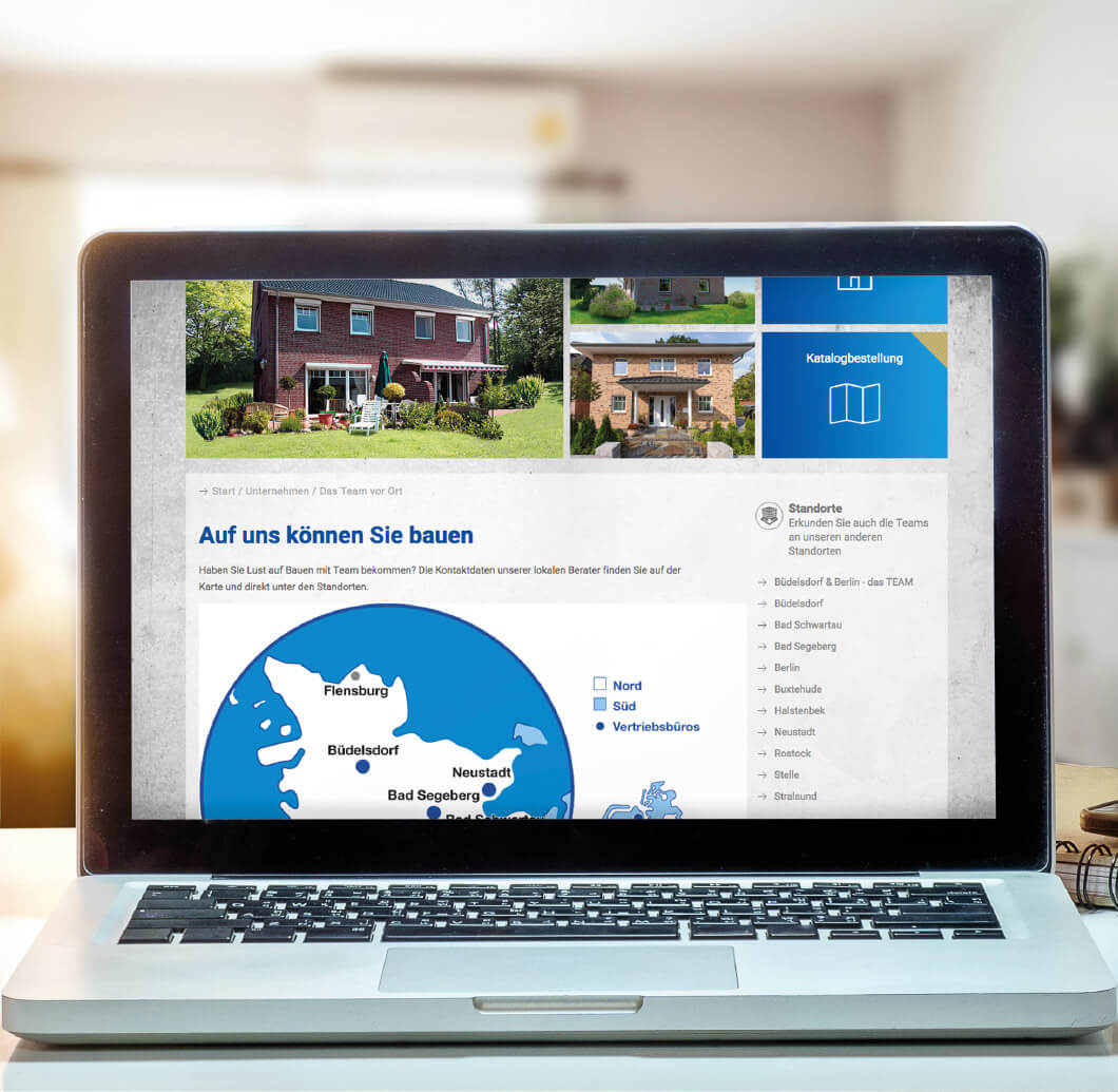 Homepage mit Standortkarte von Team Massivhaus