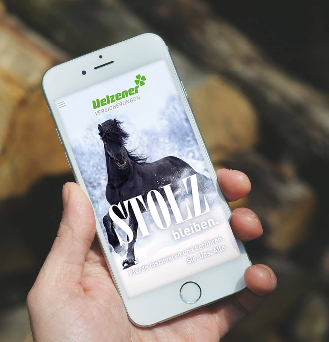 Hand hält Smartphone mit Uelzener Homepage