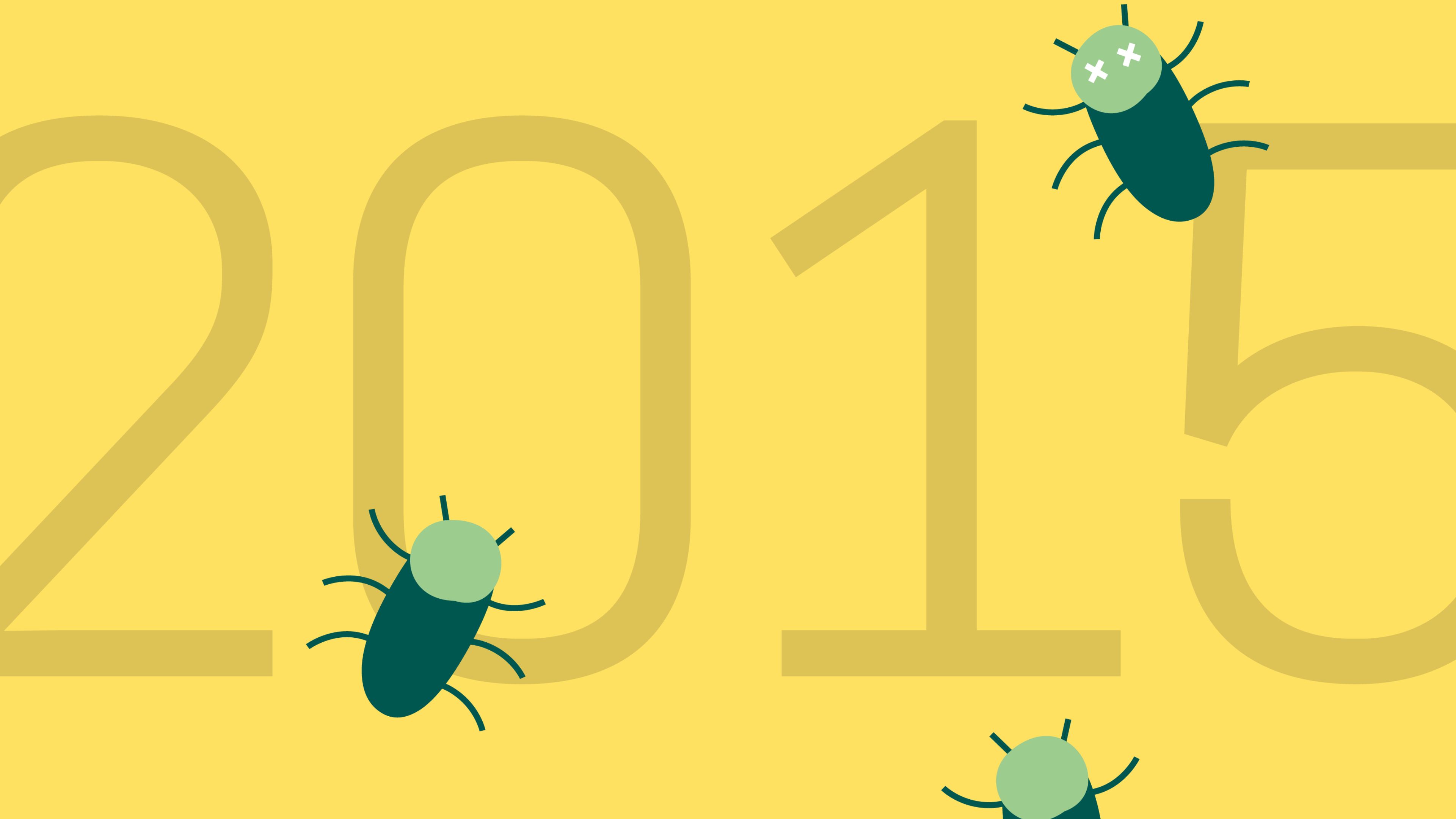 Gelber Hintergrund mit Jahreszahl 2015 und krabbelnden Schädlingen