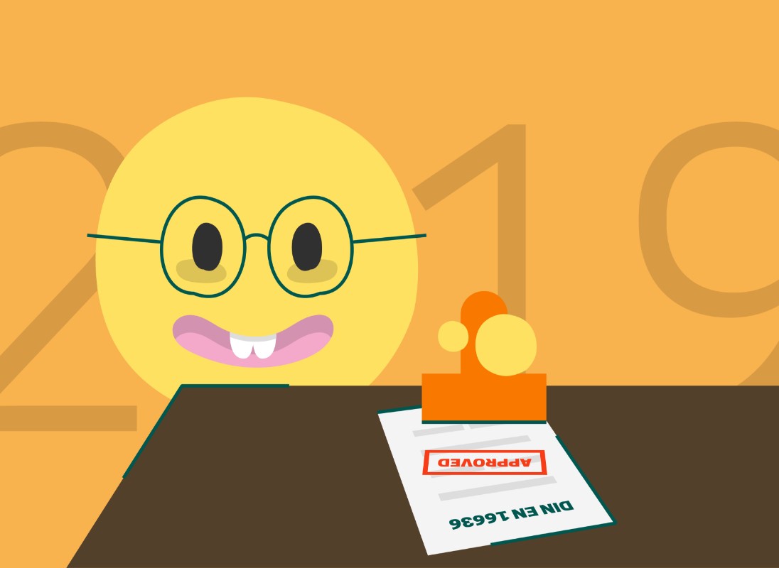 Gelber Hintergrund mit Jahreszahl 2019 mit Smiley