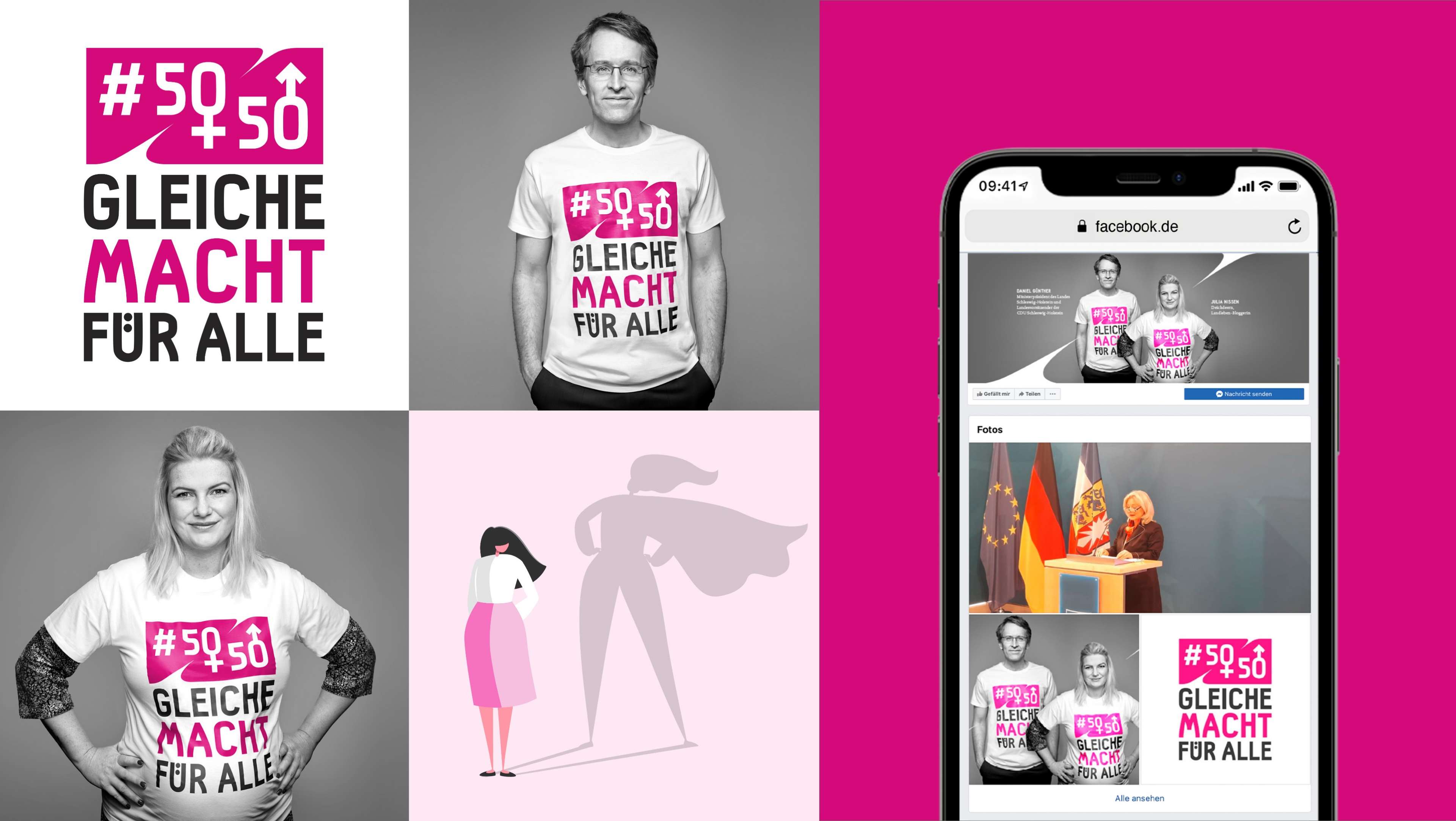 Fünf Bilder mit viel Pink einer Kampagne für Frauenrechte
