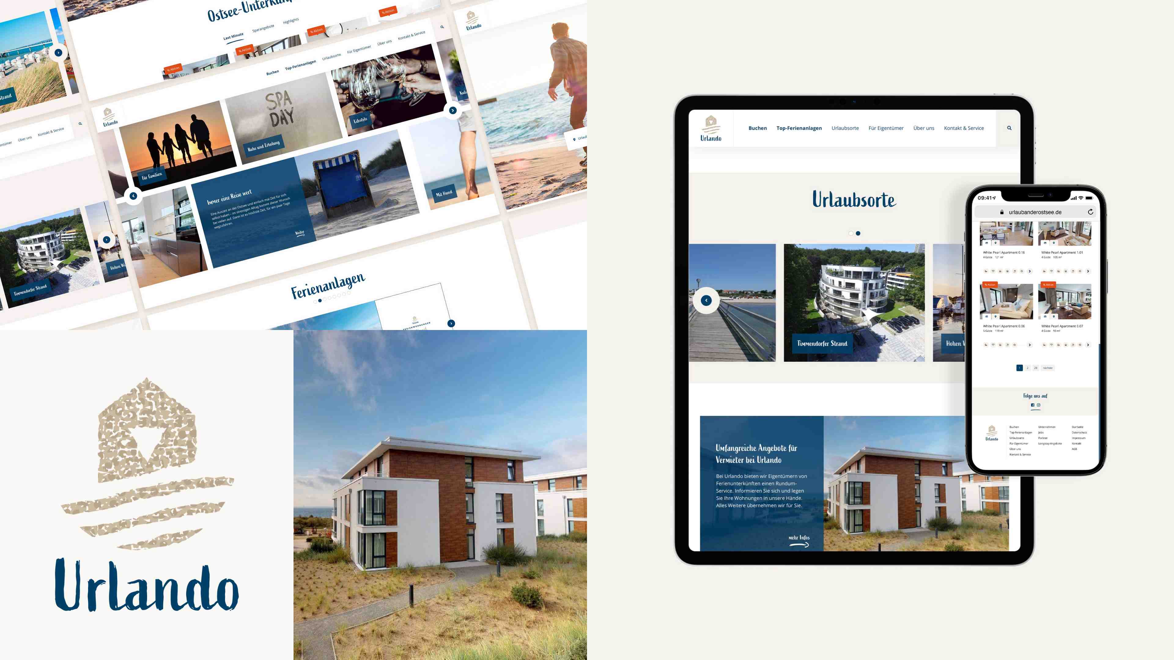 Ansicht auf die Website von Urlando sowie das Firmenlogo