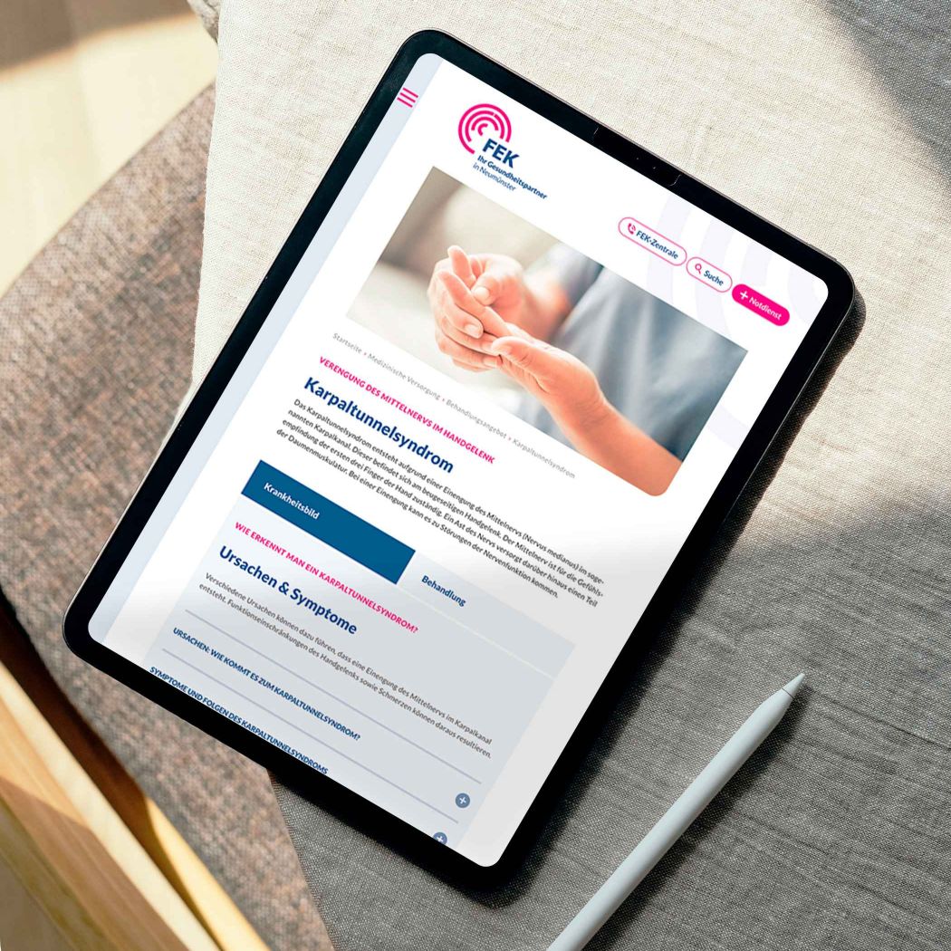 Ipad Ansicht der Website des FEK Krankenhaus