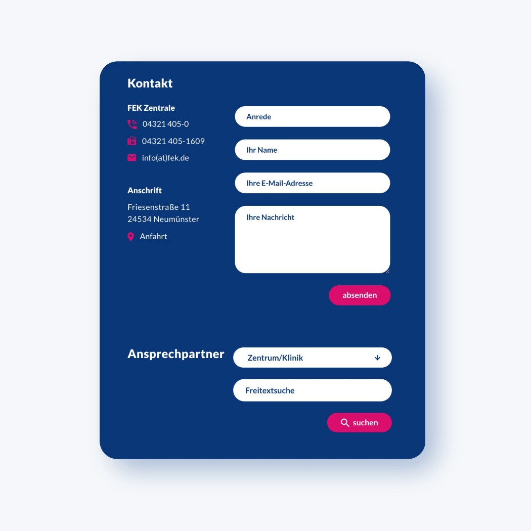 Das Kontaktformular des FEK Krankenhauses