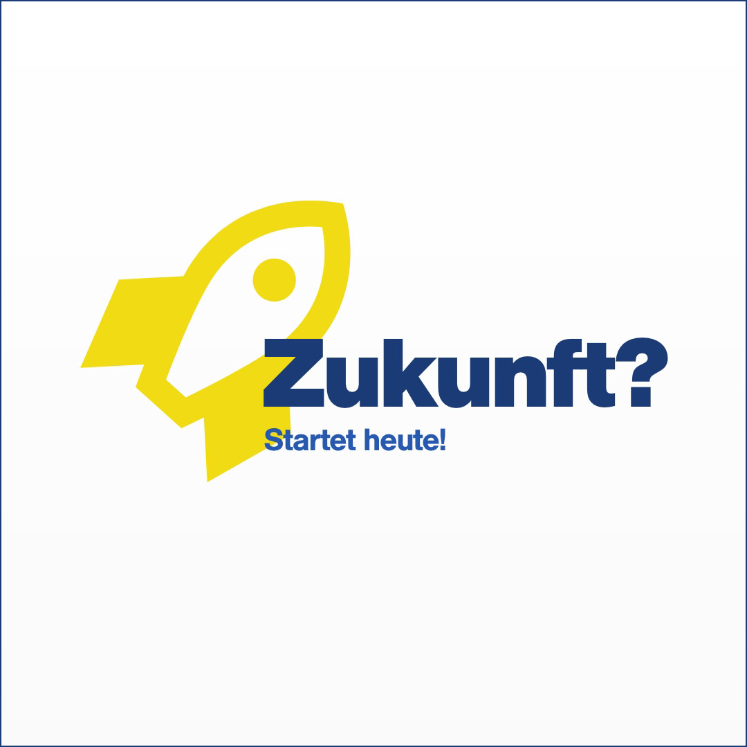 hochzwei_Internetauftritt_GWT_teaser_04.jpg Ein weißer Hintergrund mit einer gelben Rakete und der Aufschrift Zukunft startet hier