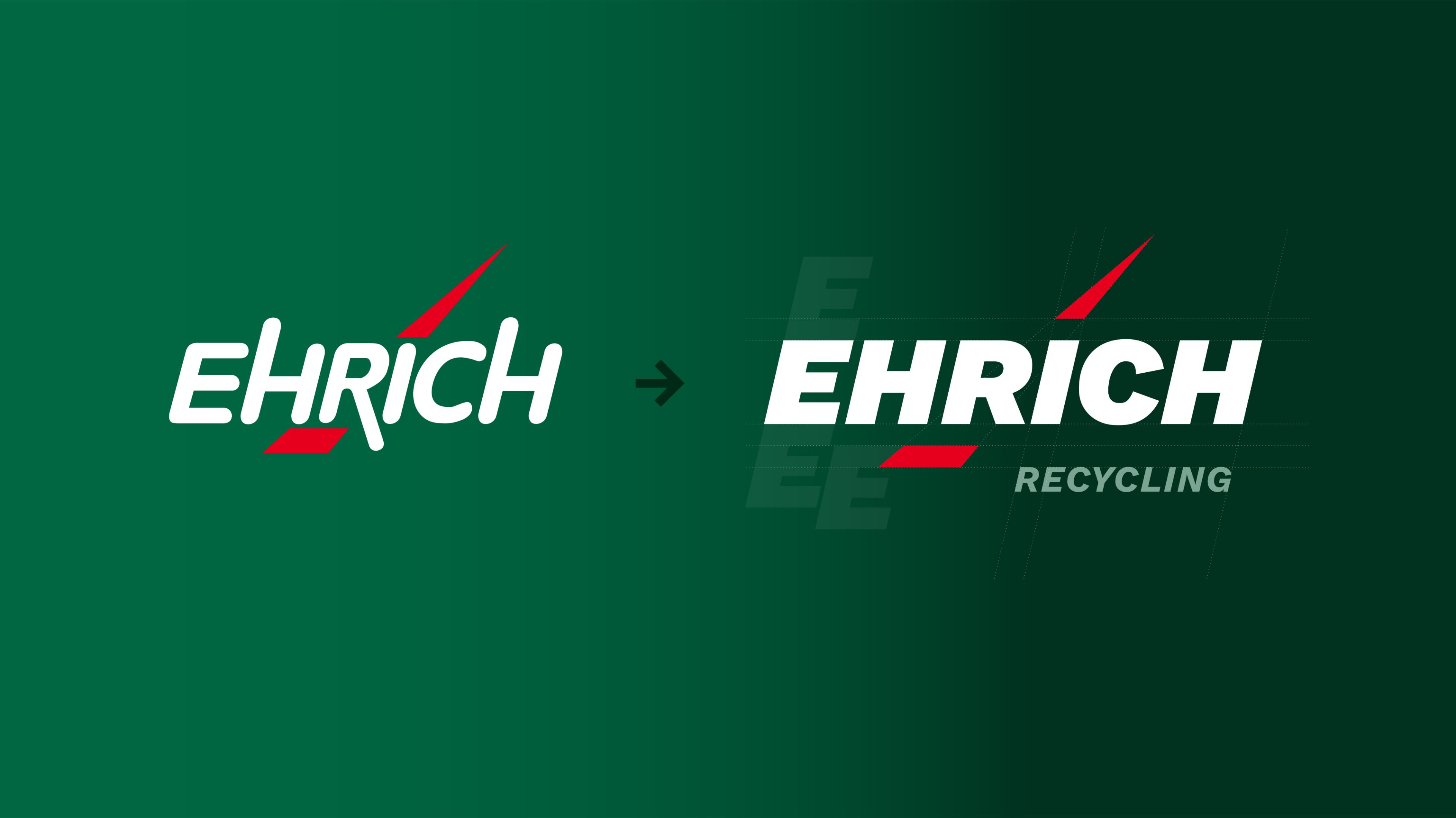 Erneuerung des Ehrich Logos visualisiert. Die Schrift wurde klarer und weniger verspielt als dicke Blockschrift. Zudem wurde das Wort Recycling unter dem Namen ergänzt.