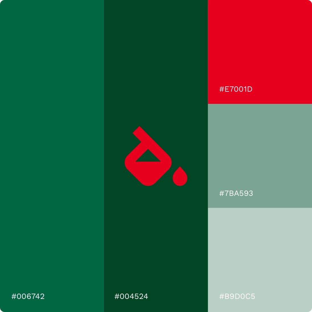 Auswahl der verwendeten Farben von dunkelgrün über rot bis graugrün