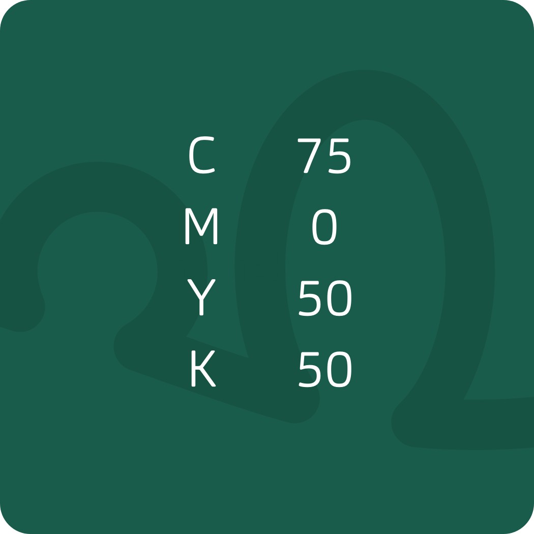 Ein grüner Hintergrund mit einer weißen Aufschrift C M Y K und Zahlen