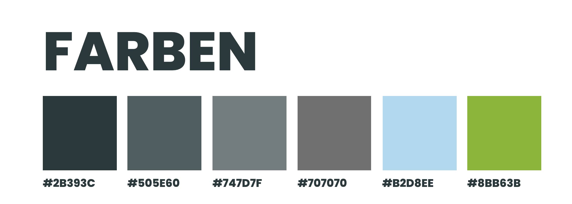 h2_bruss_teaser_10.jpg Farbspektrum der Bruss Webseite. Schwarz und verschiedene Grautöne, hellblau und grün.