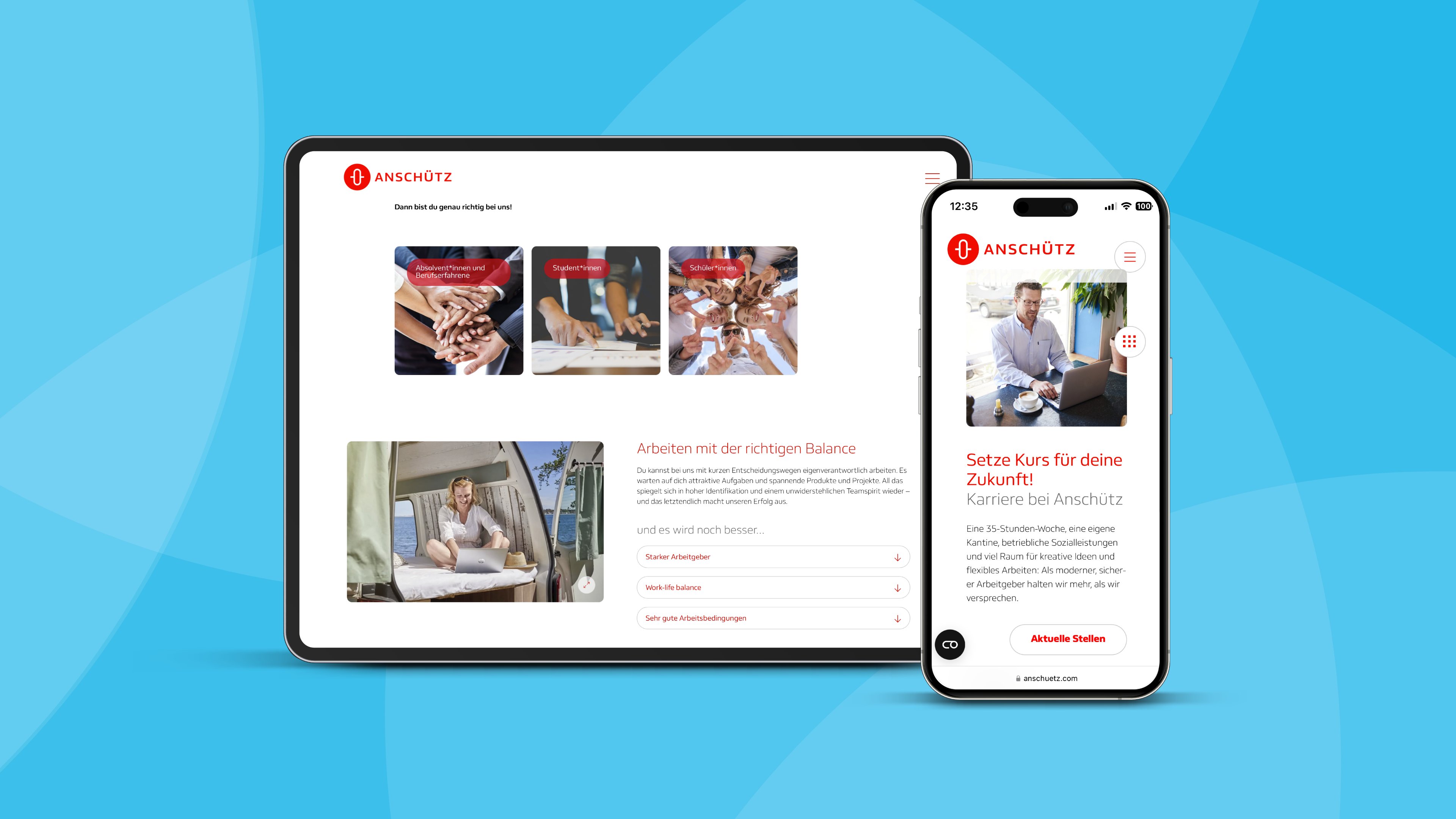 Übersicht verschiedener Karriereseiten auf verschiedenen Endgeräten
