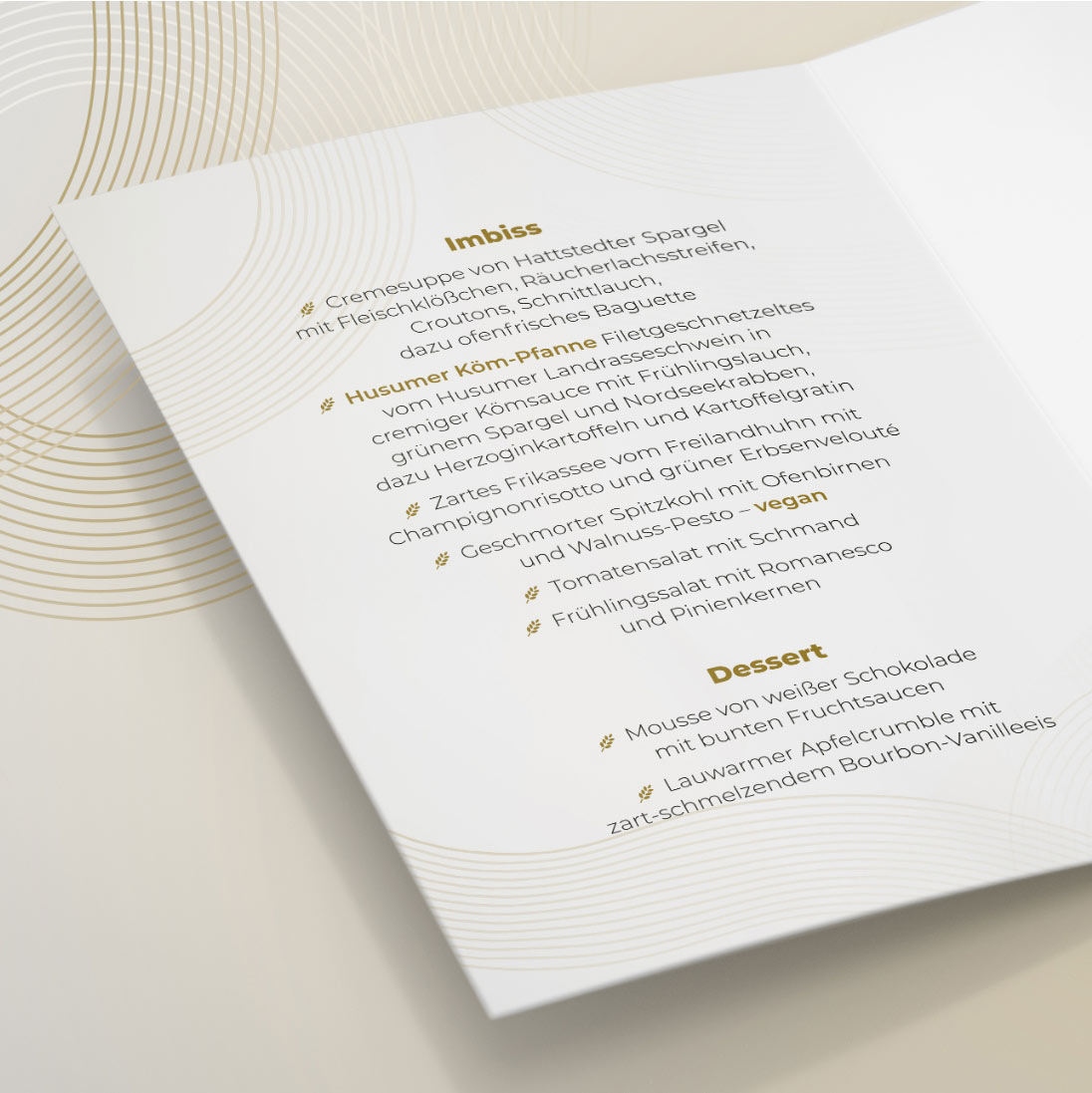 Blick in die Menükarte zur Jubiläumsfeier im Wüstenberg-Design