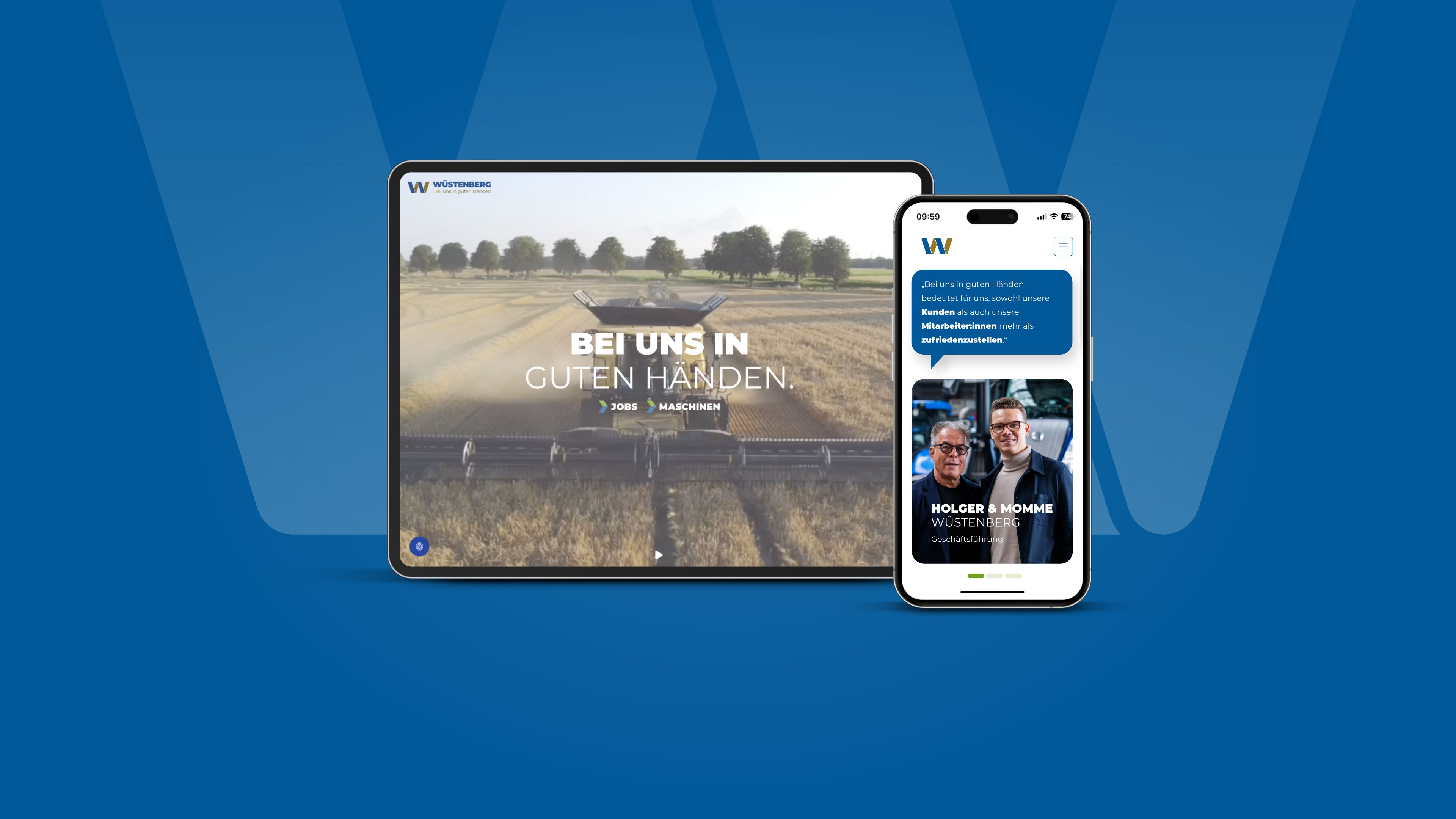Ein Smartphone und ein Tablet mit der neuen Wüstenberg Webseite.