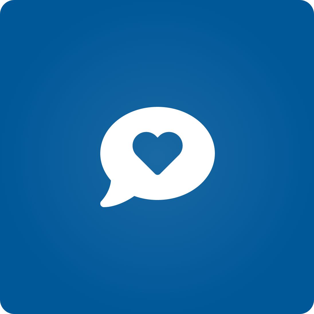 hochzwei_relaunch-wuestenberg_teaser_11.jpg Eine weiße Sprechblase mit einem dunkelblauen Herz darin vor dunkelblauem Hintergrund