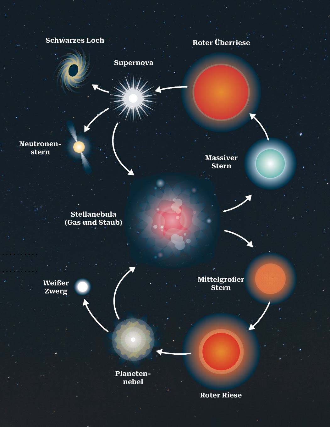 Infografik über Himmelskörperbezeichnungen.
