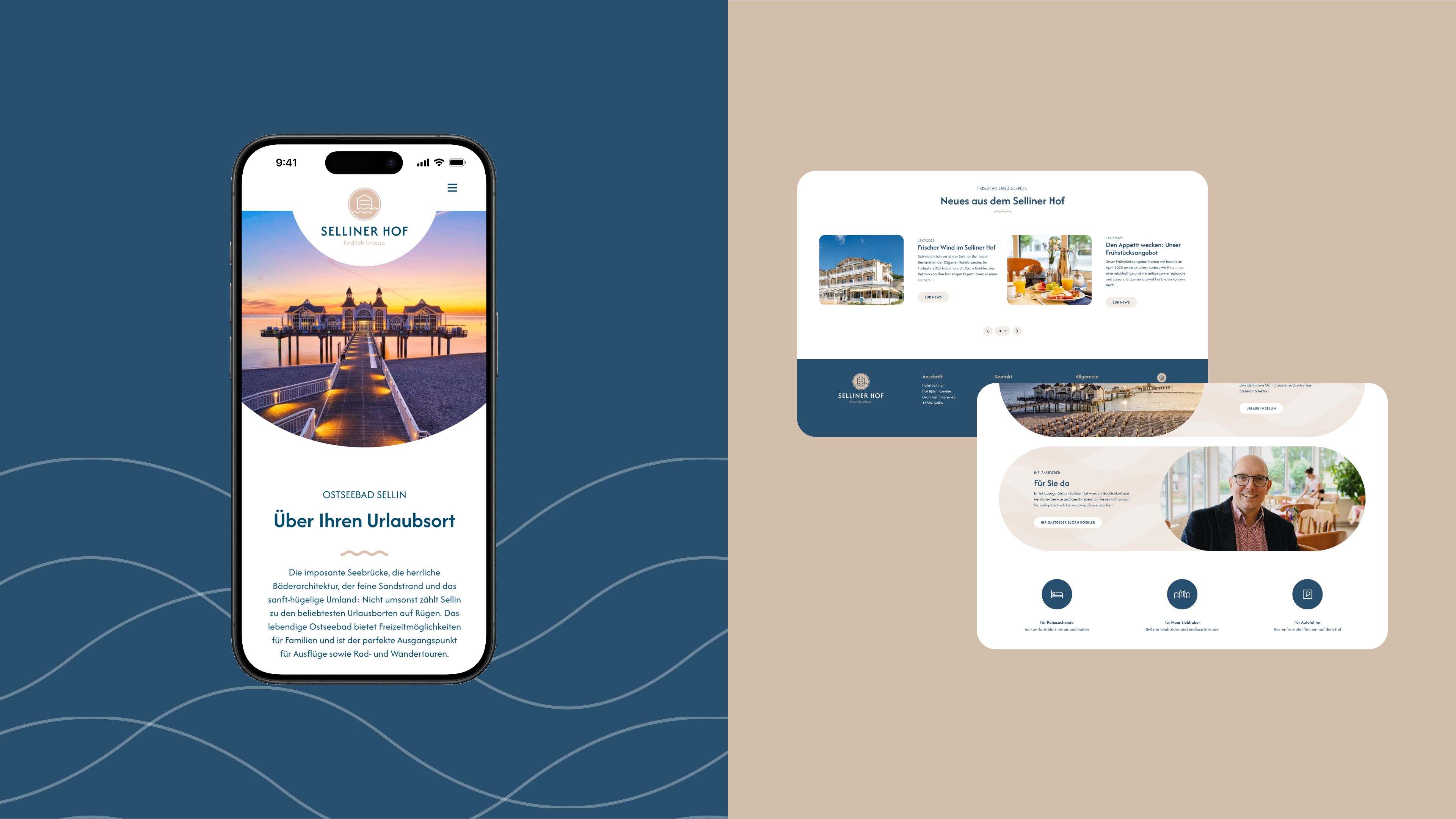 Zweigeteilte Grafik mit der Webseite in Smartphonegröße und der Webseite in Desktopgröße