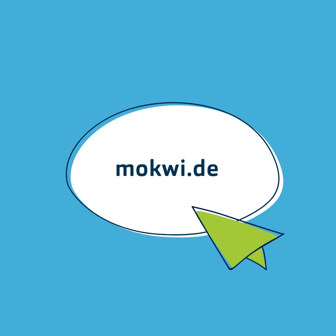 Linkgrafik mokwi.de auf hellblau in einem weißen Oval mit einem hellgrünen Papierflieger.