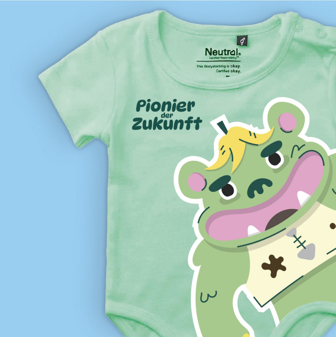 Babybody mit innoschreck-Aufdruck und Text Pionier der Zukunft