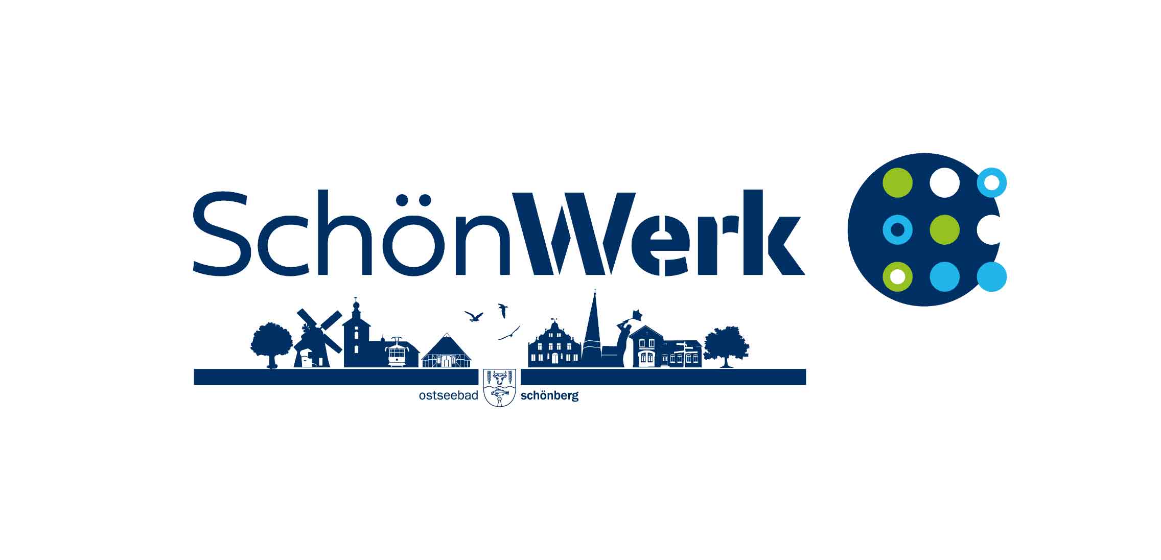 Das Logo von SchönWerk die Umrisse eines kleinen Dorfes