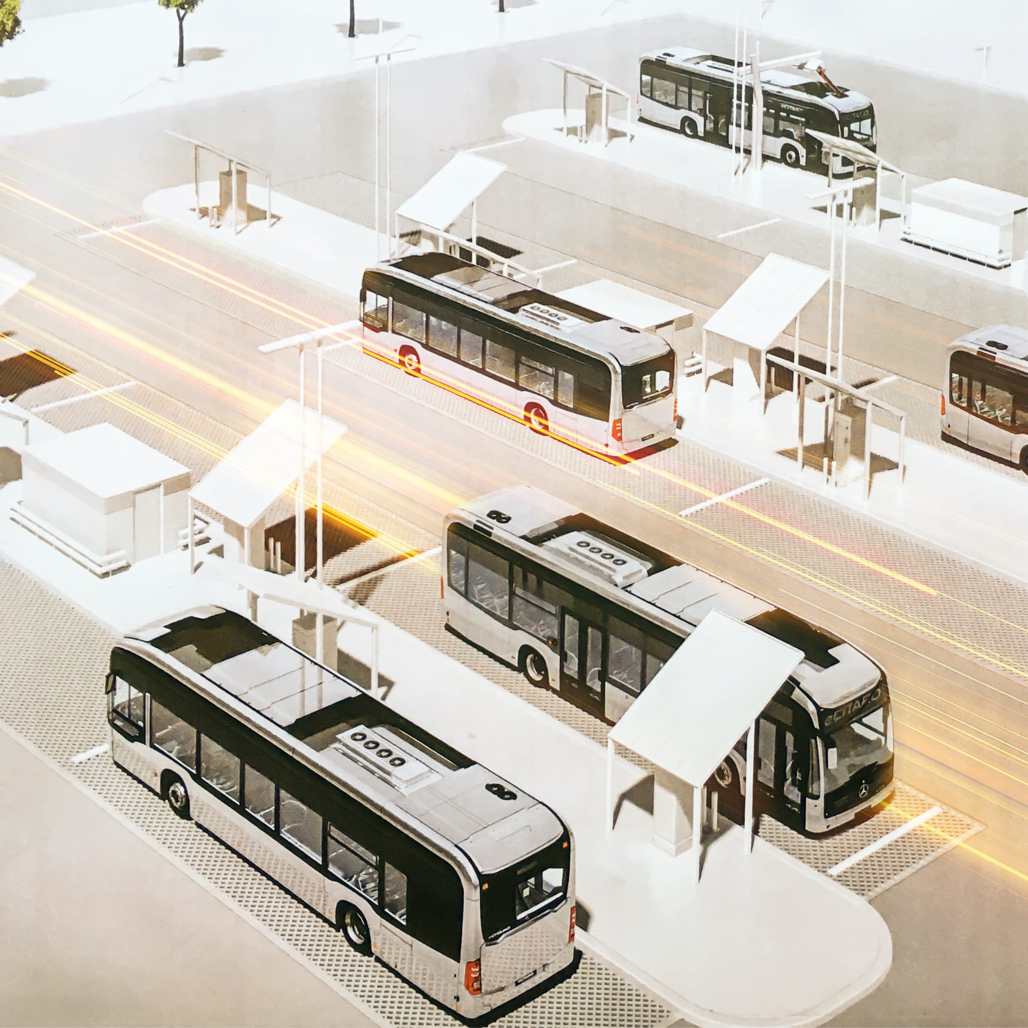 hochzwei_abfl_teaser_03.jpg Visualisierung eines Betriebshof mit mehreren Stadtbussen an Haltestellen