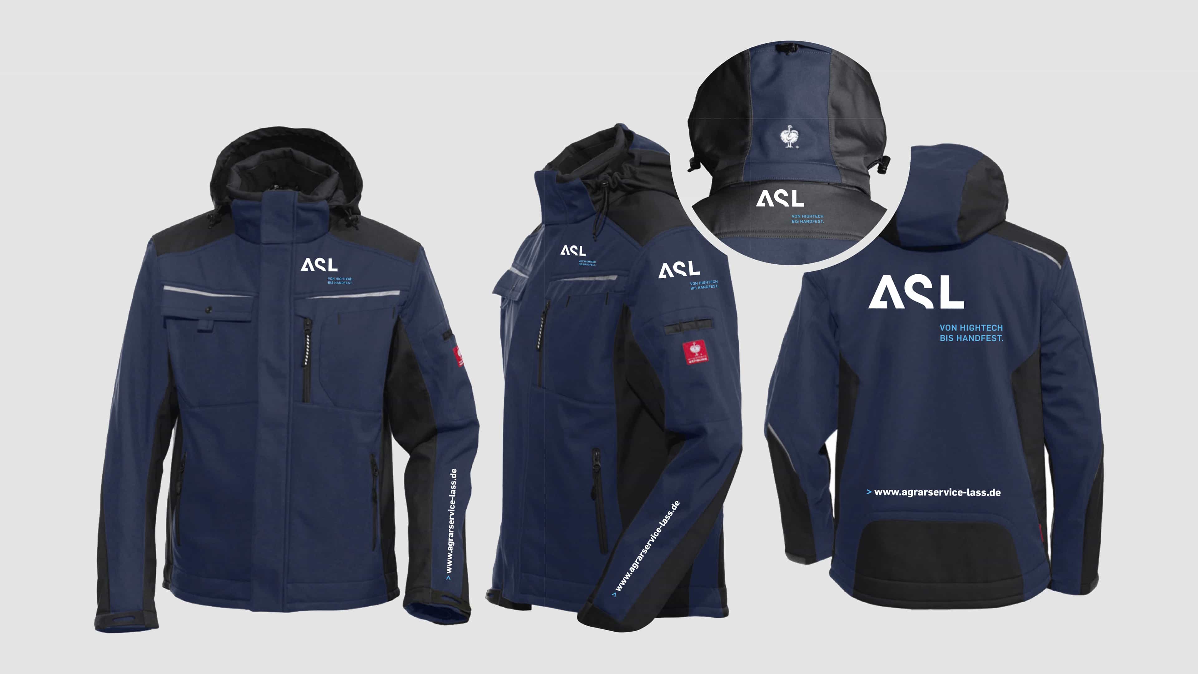hochzwei_asl_slider_01.jpg Dunkelblau-schwarze Softshelljacke mit ASL-Logo in allen Ansichten