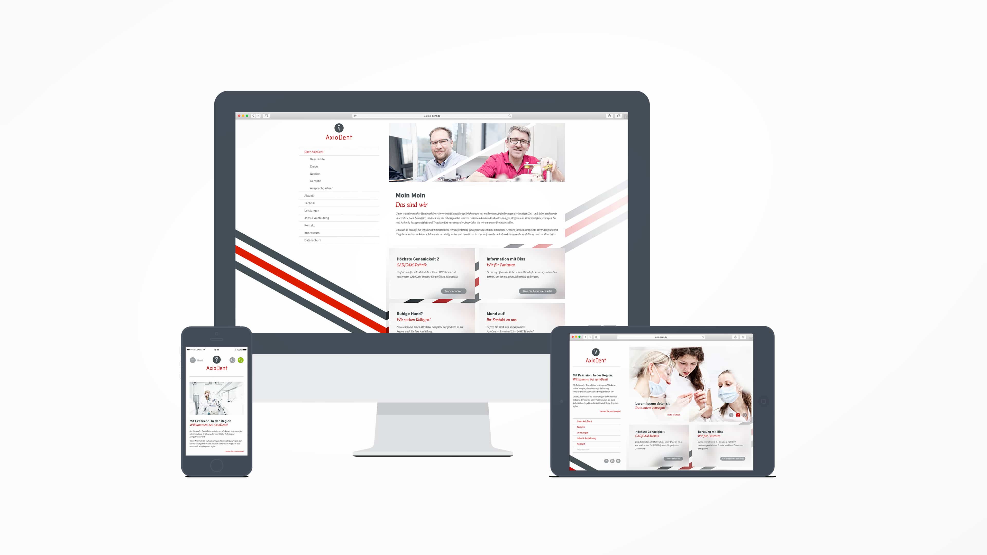 hochzwei_axiodent_slider_02.jpg iMac, Smartphone und Tablet zeigen Website von axio-dent.de