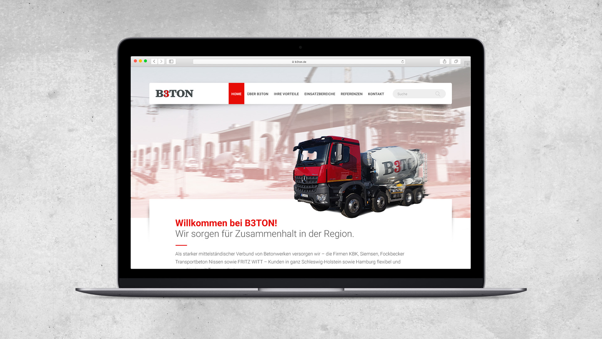 Laptop mit Startseite von b3ton.de