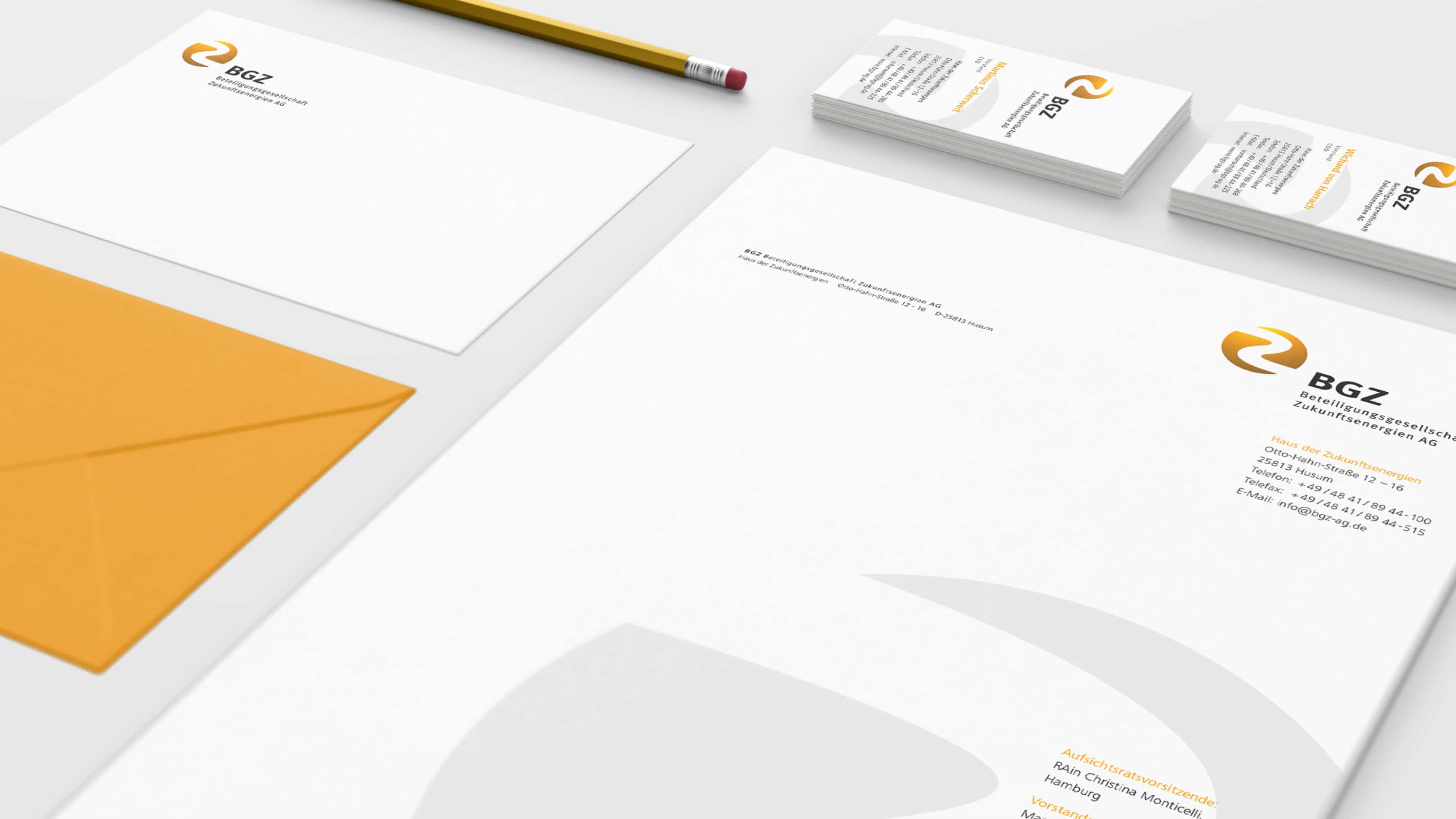 Briefpapier, Briefumschläge Visitenkarte mit Geschäftsdaten und Logo der BGZ