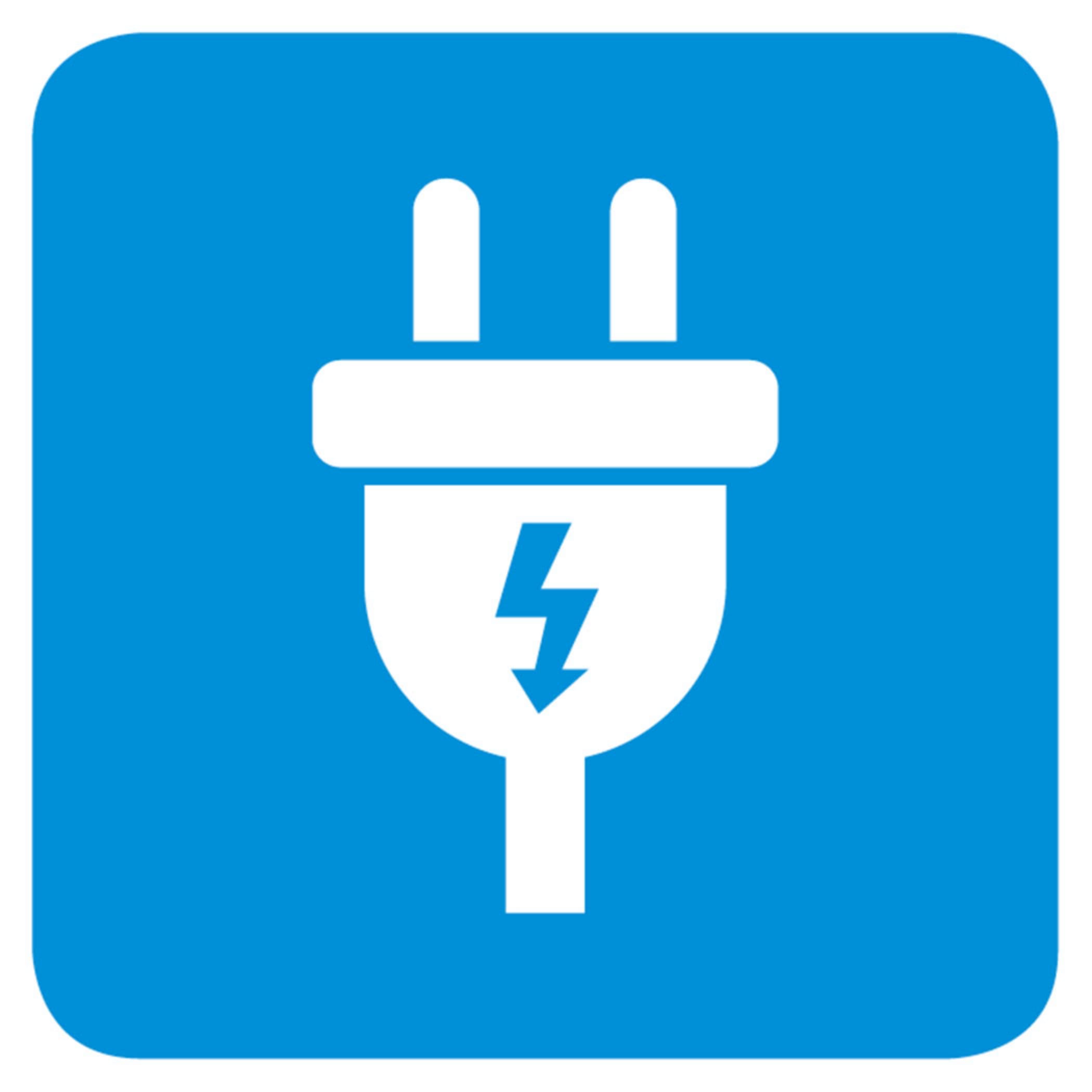 hochzwei_grey_teaser_03.jpg Weißes Stromstecker-Icon vor blauem Hintergrund