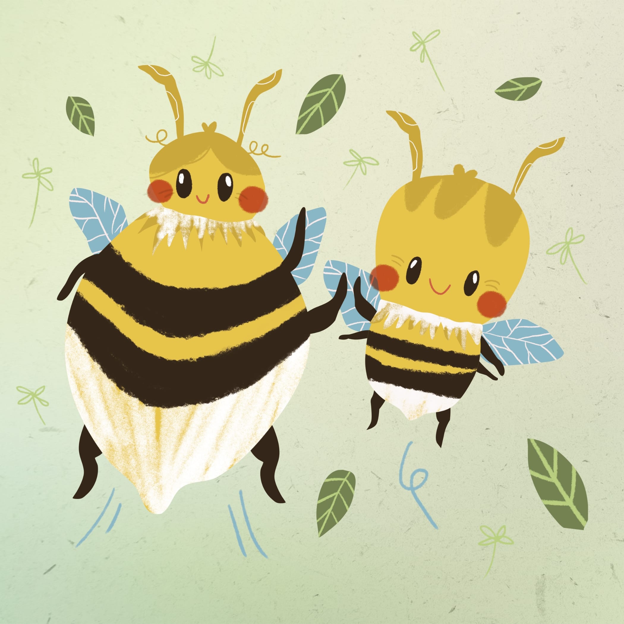 h2_summi_teaser_01.jpg Illustration von zwei freundlichen Bienen