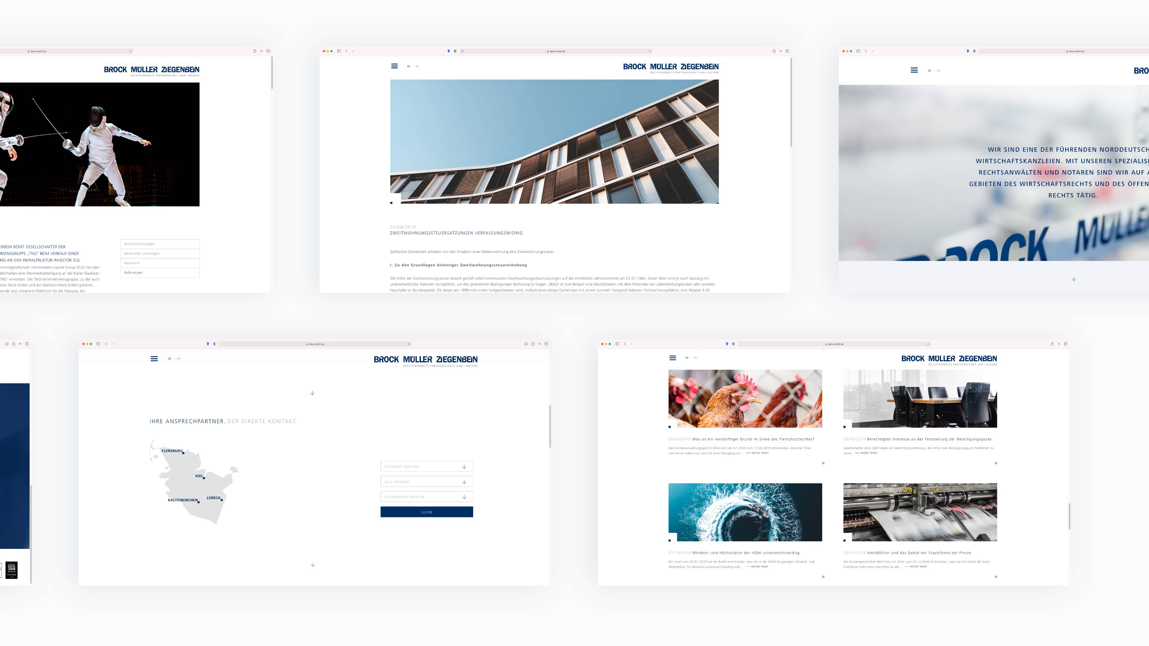 Collage mehrerer Screenshots der Website bmz-recht.de