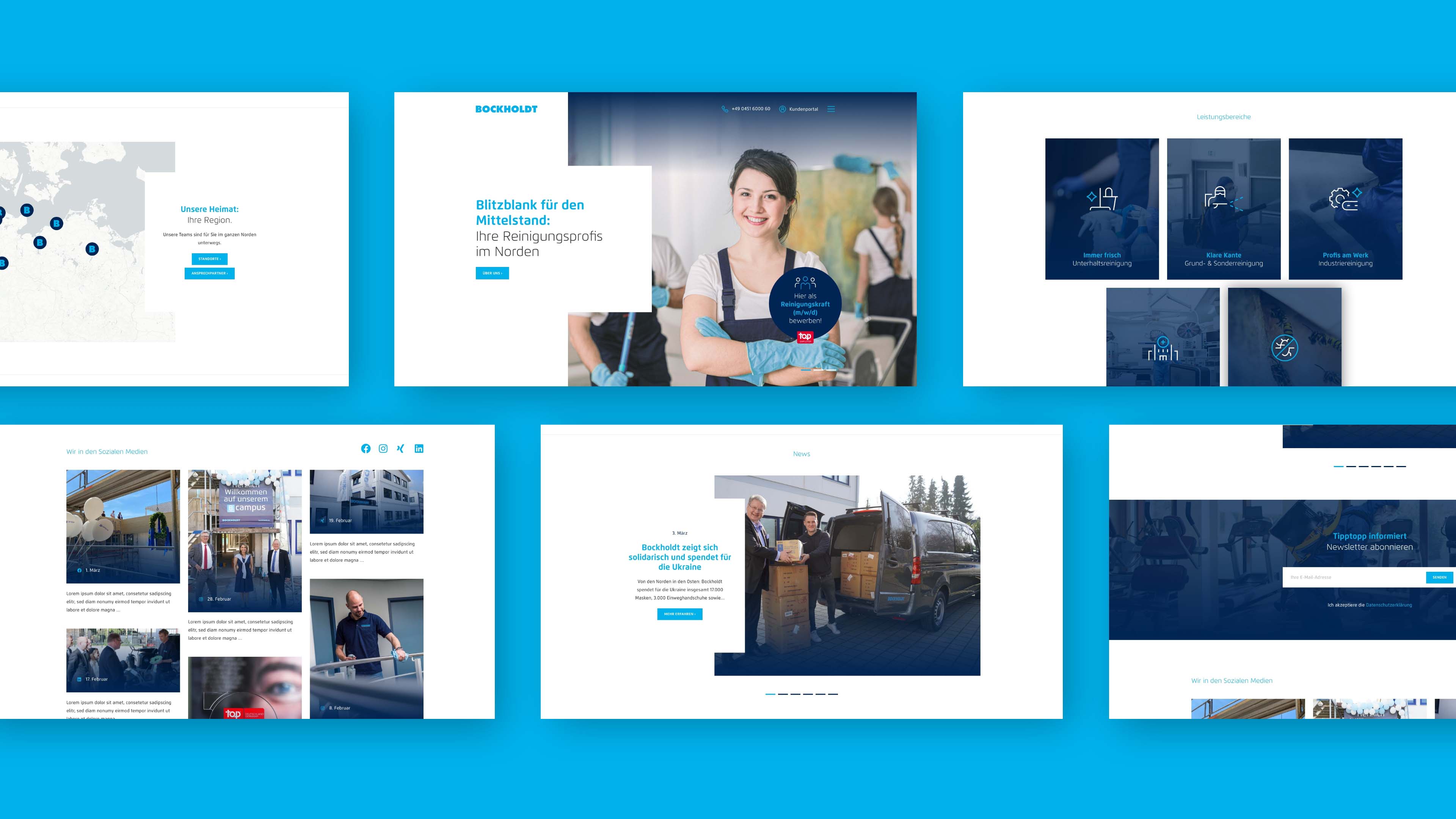 Sechs Ausschnitte der Bockholdt Relaunch Homepage