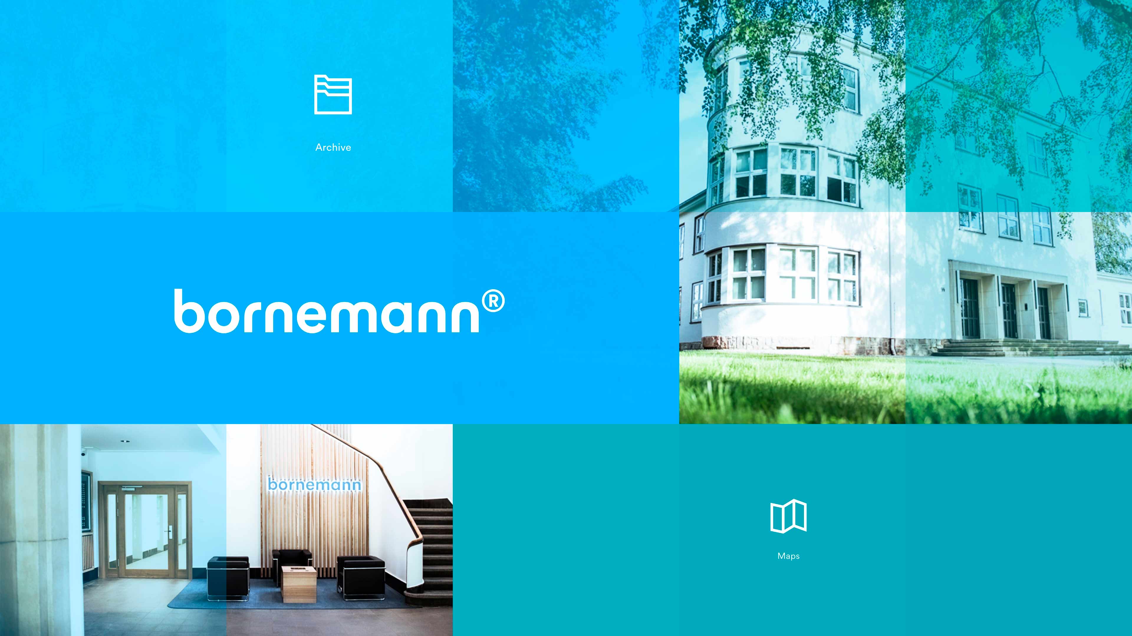 Weißer Bornemann-Schriftzug, weißes Haus und Eingangsbereich