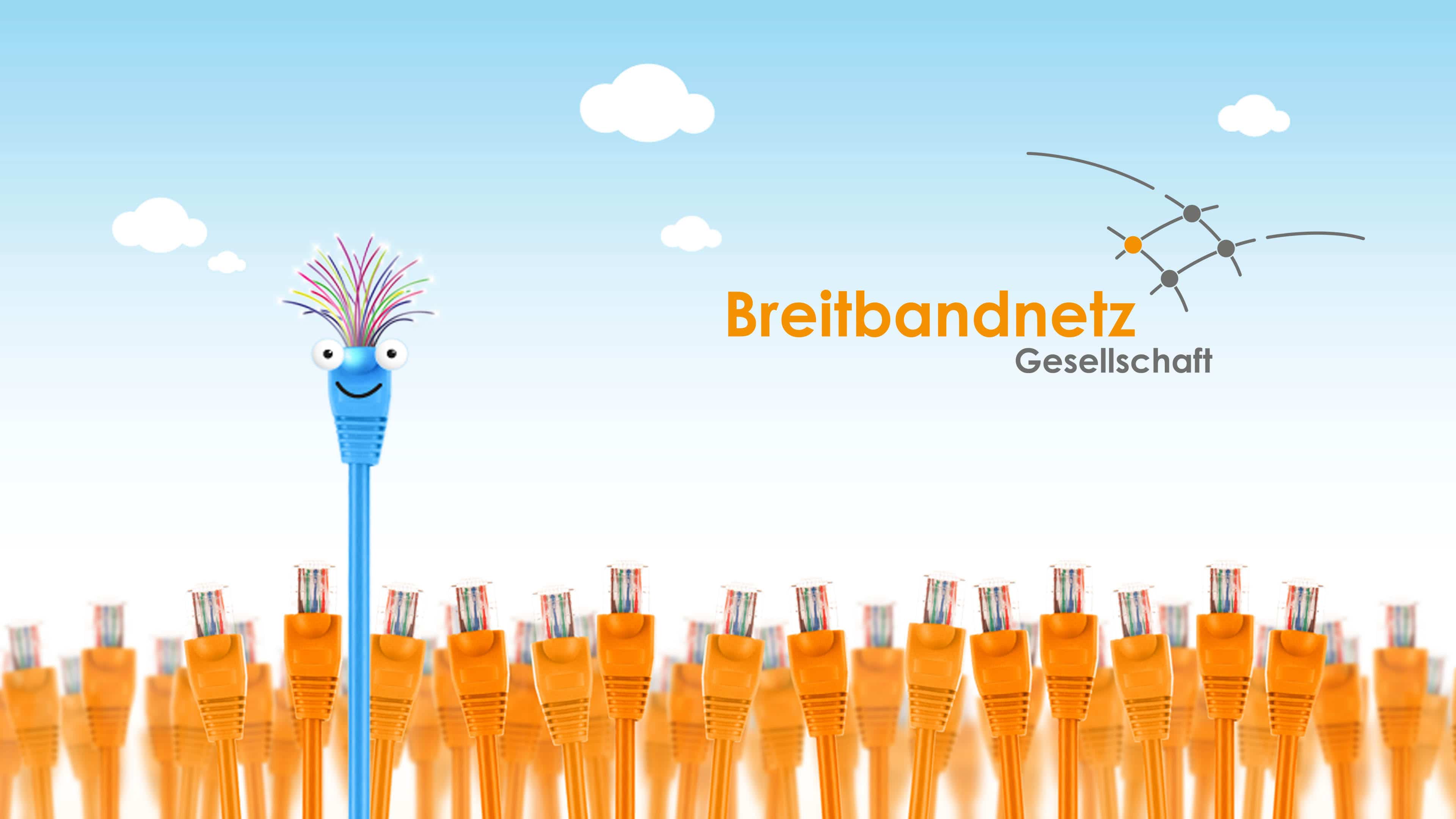 Lustiges Kabelgesicht inmitten von orangefarbenen Glasfaserkabeln