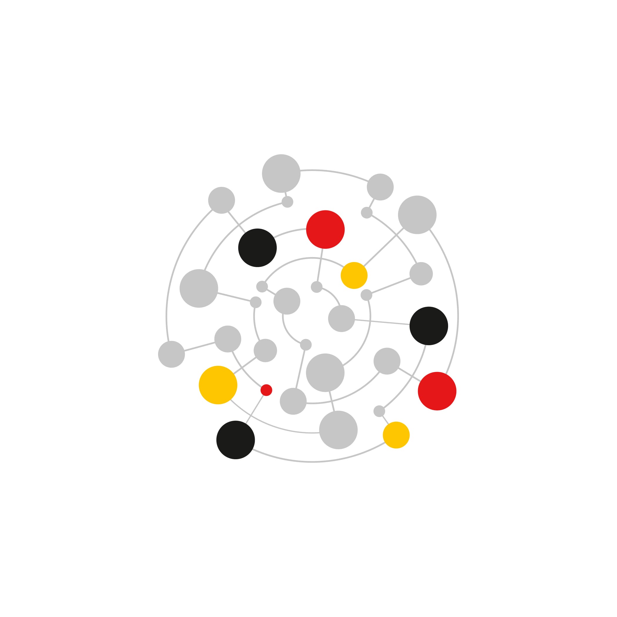 hochzwei_tyskland_teaser_02_hauptteaser.jpg Schwarze, gelbe rote und graue Kreise, teilweise mit Strichen verbunden