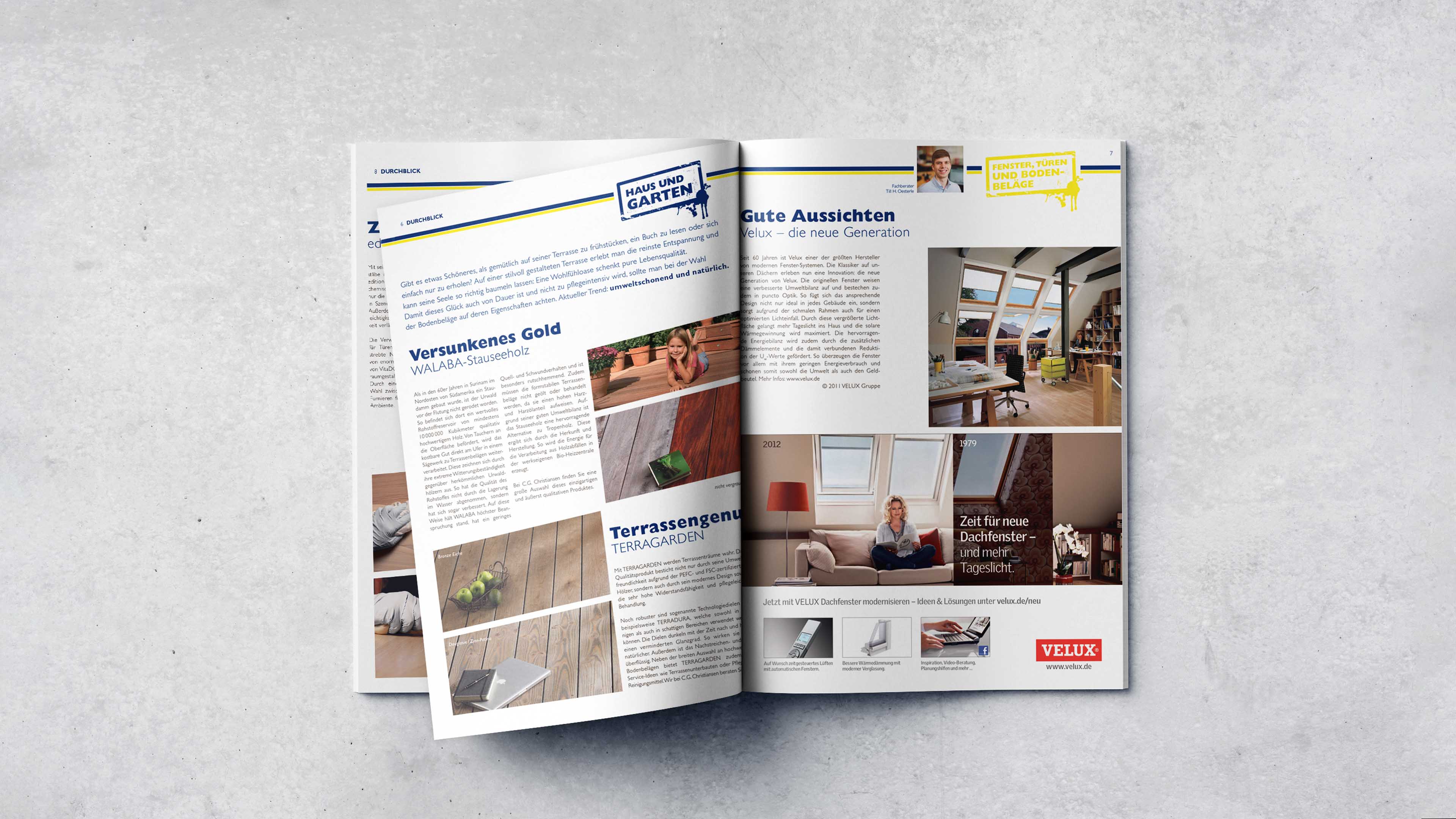 hochzwei_cgch_slider_03.jpg Aufgeschlagenes CG-Magazin über Terrassenböden und Veluxfenster