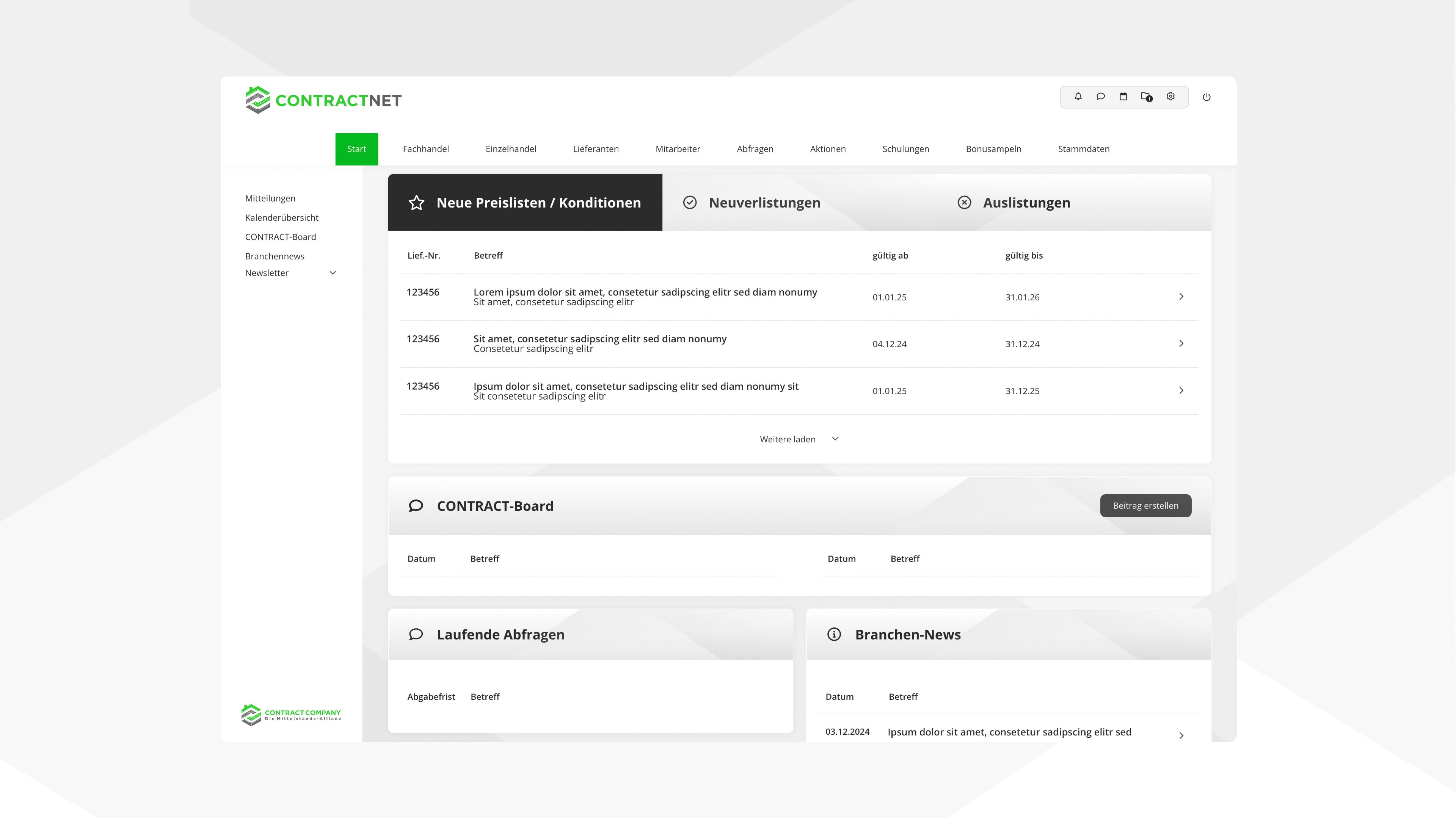 Beispielseite der Website