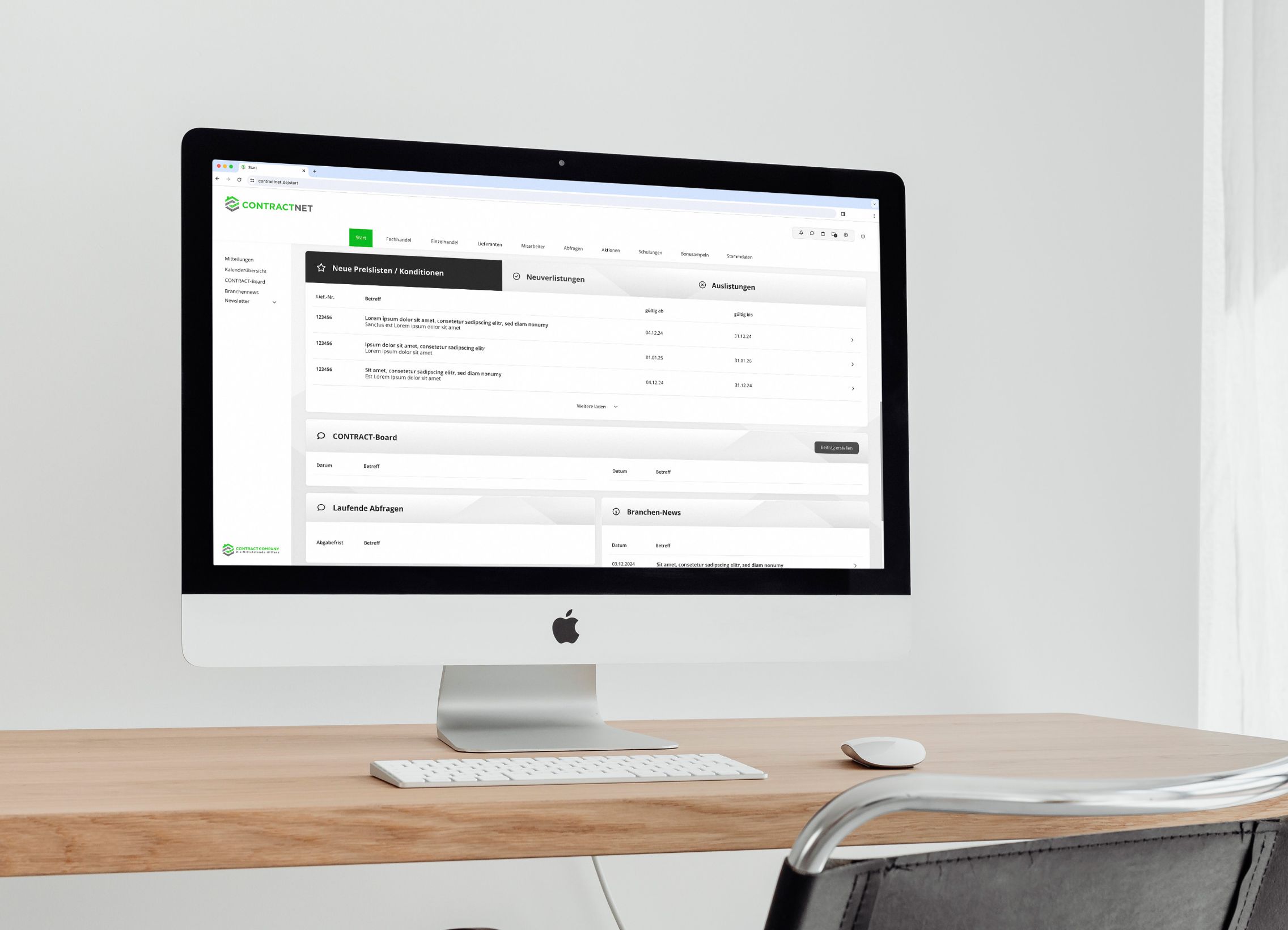 Ansicht der Contract Company Website auf einem Mac