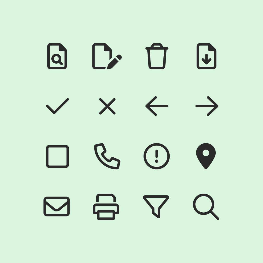 Visualisierung von verschiedenen Symbolen auf mintgrünem Hintergrund