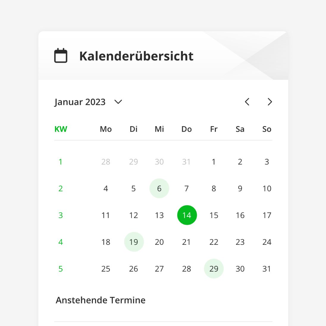 Ein auf der Website eingebundener Kalender