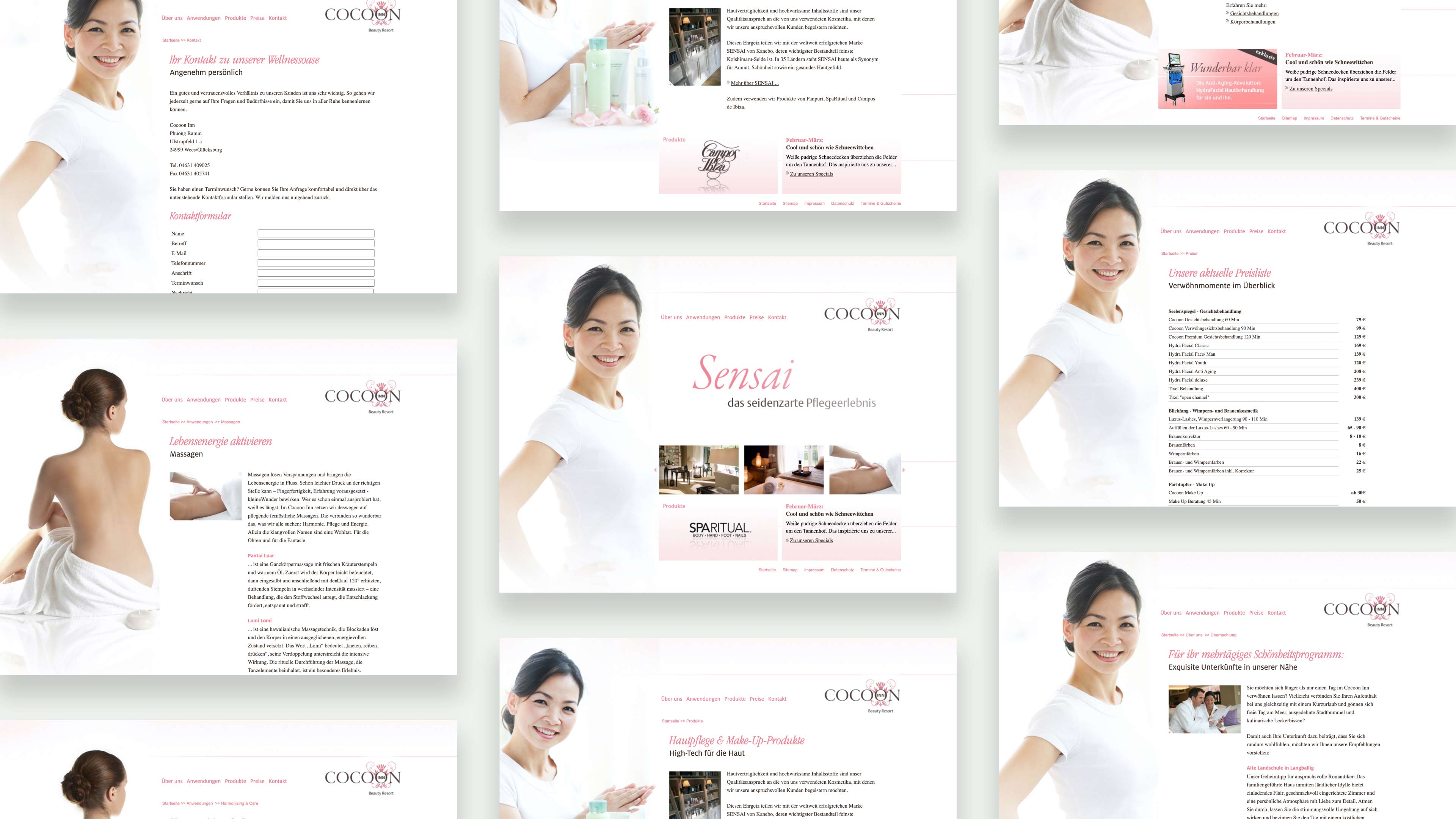 hochzwei_phra_slider_02.jpg Collage mehrerer Screenshots der Website Cocoon Inn