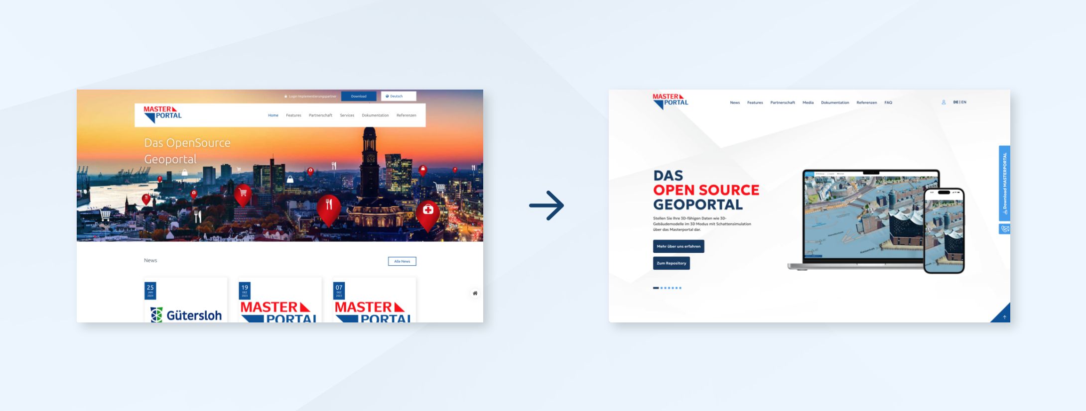 h2_data_teaser_03.jpg Visuelle Darstellung von der alten zur neuen Webseite.